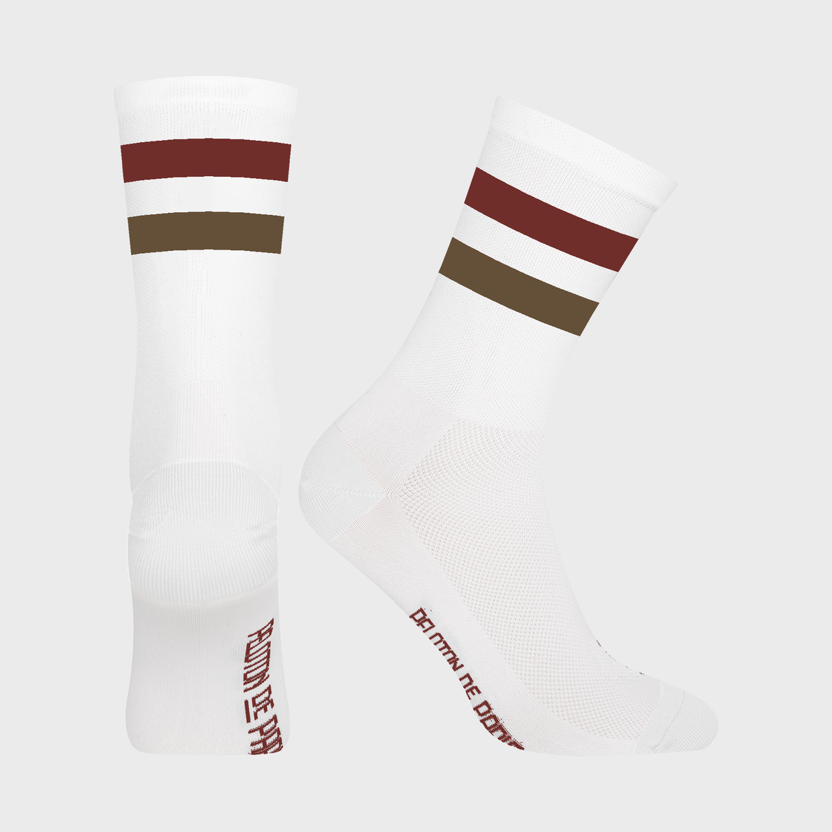 Double Stripe Cycling Socks | White Red Brown